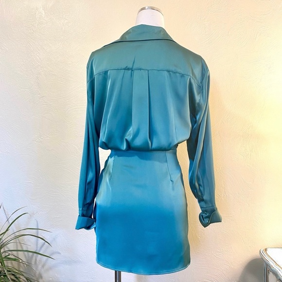 NWT Emerald Green Satin Low Cut
Mini Shirtdress, Small - Picture 6 of 6